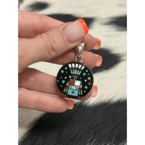 Native American Sterling Silver Inlaid Turquoise Opal Galaxy Kachina Pendant SM - Picture 7 of 9